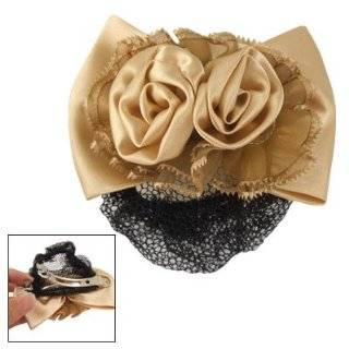 Women Apricot Color 3D Flower Barrette Snood Net Hair Clip