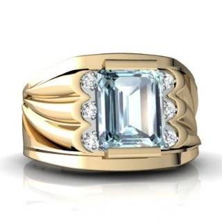  14K Yellow Gold Oval Genuine Aquamarine Mens Mens Ring 