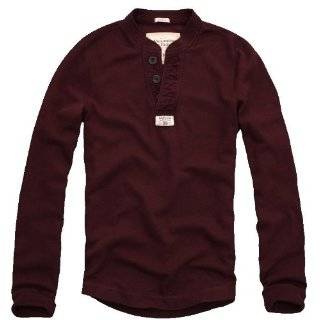 Abercrombie & Fitch Mens L/S Henley Shirt, Red Clothing