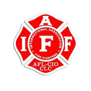 RED IAFF Firefighters AFL CIO Maltese Cross Shaped Sticker