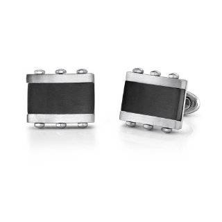 Stainless Steel Rectangular Cufflinks for Men with Black Onyx Inlay