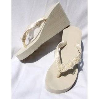  Ivory Wedge Bridal Flip Flops Sandals Silver Starfish with 