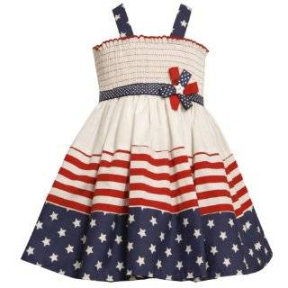 Bonnie Jean TODDLERS 2T 4T WHITE RED BLUE STARS and STRIPES SMOCKED 