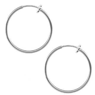 Pair of Jumbo Size 1 inch Non Pierced Silver Plated Hoops Clip On 