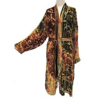 Hand Dyed Floral Burnout Cut Silk Velvet Devore Kimono Duster Harvet 