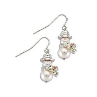 Landstroms Black Hills Silver pearl snowman earrings with gold leaves 