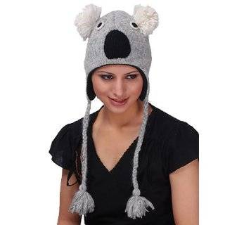 Animal Face Hat with Flap Ears and Poms Grey Gray KOALA BEAR Unisex 
