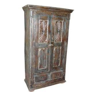 Antique Carved Rustic Armoire Chakra Motif Furniture 68x34