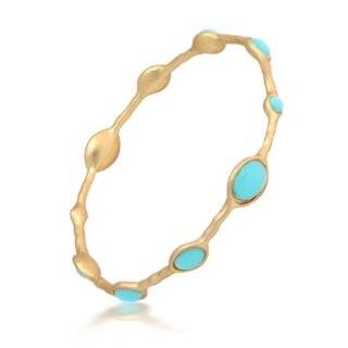Bling Jewelry Matte Gold Plated Turquoise Color Enamel Bamboo Bangle 