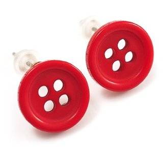 Small Black Plastic Button Stud Earrings (Silver Tone)  11mm Diameter 