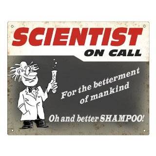 Scientist on call funny sign vintage / test tube microscope lab coat 