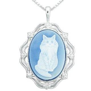 14k Yellow Gold Frame Cat Blue Agate Cameo Pendant Jewelry  