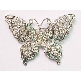   Filigree Vintage Clear Crystal Rhinestone Layer Butterfly Pin Brooch