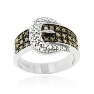 Sterling Silver 1/4CT Champagne Diamond Belt Buckle Ring