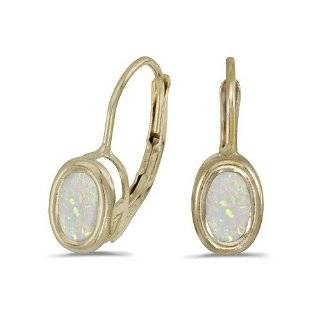 14k Yellow Gold Oval Opal Bezel Lever back Earrings