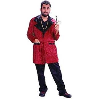    Hugh Hefner Style Bachelor Smoking Jacket Robe Red Clothing