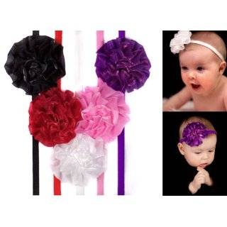 Girls Flower Puff skinny Headbands in white, purple, pink, black 