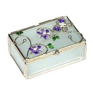 Pink Floral Glass Jewelry Trinket Box 