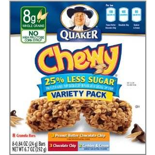 Quaker Chewy Granola Bar Variety Pack, Reduced Sugar, 8 Count (Pack of 