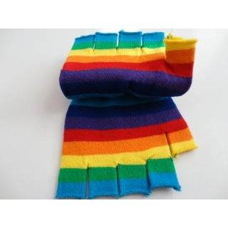  New RAINBOW Stripes Fingerless Stripe Gloves Knit Cut Off 