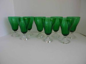 Vintage Anchor Hocking 8 Forest Green Boopie Bubble Footed Glasses