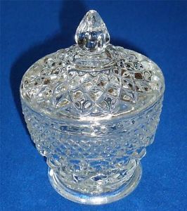 Vintage Anchor Hocking WEXFORD Footed Sugar Bowl Dish w  Lid Glass Crystal MINT
