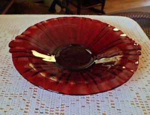 Vintage Anchor Hocking Ruby Red Depression Glass "Old Cafe" Low Candy Dish