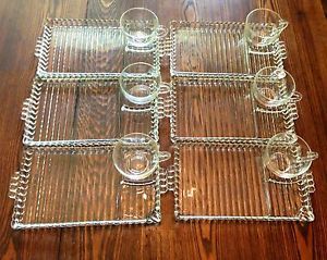 Vintage Glass Anchor Hocking Boopie SIP Snack and Smoke 6 Tray Set