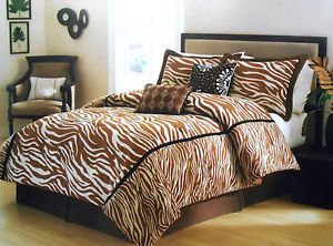 Home Trend Mabry Brown Zebra Print Queen Comforter Set 2 Shams Bedskirt New