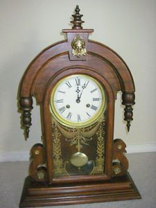 RARE Antique Reproduction Parisian Mantle Clock Chimes Pendulum Etched Glass
