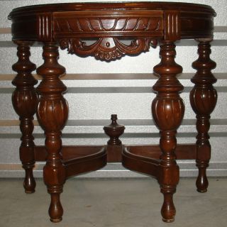 Antique Victorian Era Hand Carved Ornate Half Moon Semi Round End Side Table