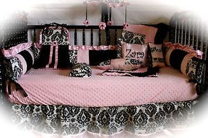 Pink Damask Baby Bedding