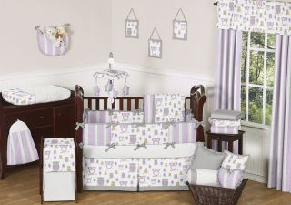 Lavender Gray Purple and White Owl Baby Girl Grey Crib Bedding Set Made in USA