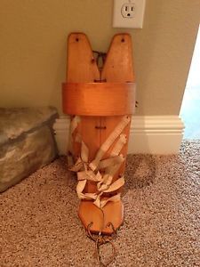 Vintage Native Indian Wood Papoose Cradleboard Baby Carrier Leather Straps