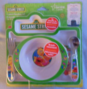 Sesame Street 4pc Baby Feeding Set Bowl Plate Fork Spoon Big Bird Elmo New