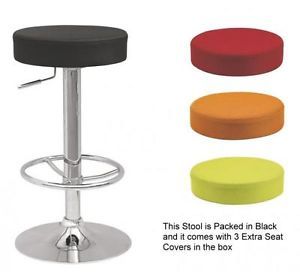Adjustable Modern Chrome Bar Stool with Black Red Green Orange Seat Covers