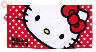 Sanrio Hello Kitty Beach Towel Bath Towel Big Face with Dots 30x60 Cotton