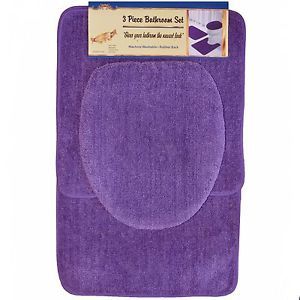3 PC Purple Bathroom Set Bath Contour Rug Lid Toilet Seat Cover Mat Carpet Set