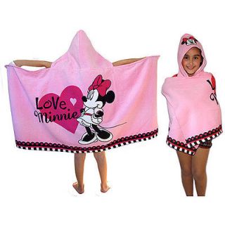 Disney Love Minnie Mouse OLL Kids Pink Terry Hooded Beach Pool Bath Towel
