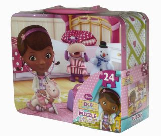 Disney 24pc Doc McStuffins Puzzle School Tin Lunch Box Case Kids Gift Bag New