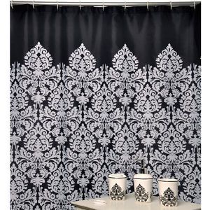 Waverly Shower Curtain Bathroom Accessory Set E Black Damask White