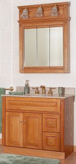 Newport Oak 36" Bathroom Vanity RH Drawers w Medicine Cabinet Mirror 3 Light