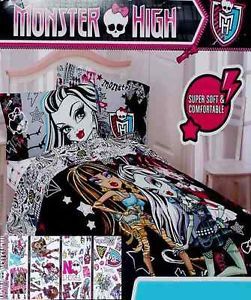 Monster High in Crowd Black Twin Comforter Sheets Decals 5pc Bedding Set New