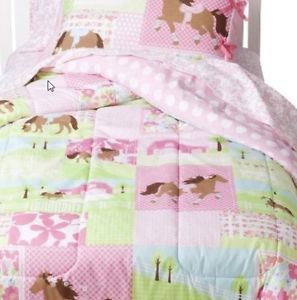 Girls Pony Horse Twin Comforter Set 5 Piece Bed in A Bag New