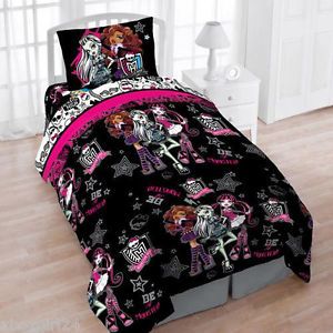 Twin Girls Black Pink Monster High Comforter Sheets Bed Bag Bedding Set w Tote
