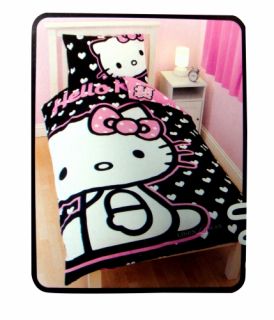 Hello Kitty 'Black Hearts' Reversible Panel Single Bed Duvet Quilt Cover Set