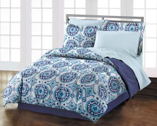 New Istanbul Teen Room Blue White Cotton Comforter Bedding Set Queen
