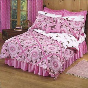 Girls Horse Pony Pink Bandana 6P Twin Single Comforter Sheets Bed in Bag Set