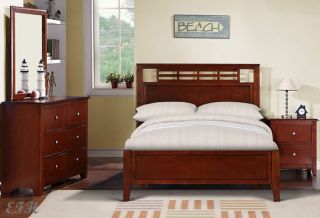 4pc Menno II Contemporary Brown Cherry Finish Wood Twin or Full Size Bedroom Set