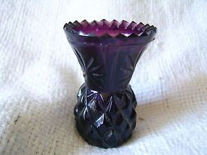 Small Amethyst Purple Cut Glass Bud Vase or Candle Holder